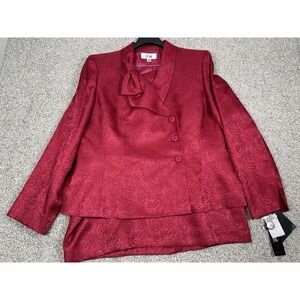 Le Suit Blazer Skirt Set 18 Pink Red Paisley Satin  Cocktail Church Colorful NWT